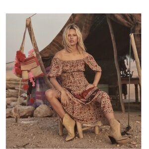 Spell Utamed Midi Dress - Boho Off-Shoulder Floral Midi Dress in Rust NWT